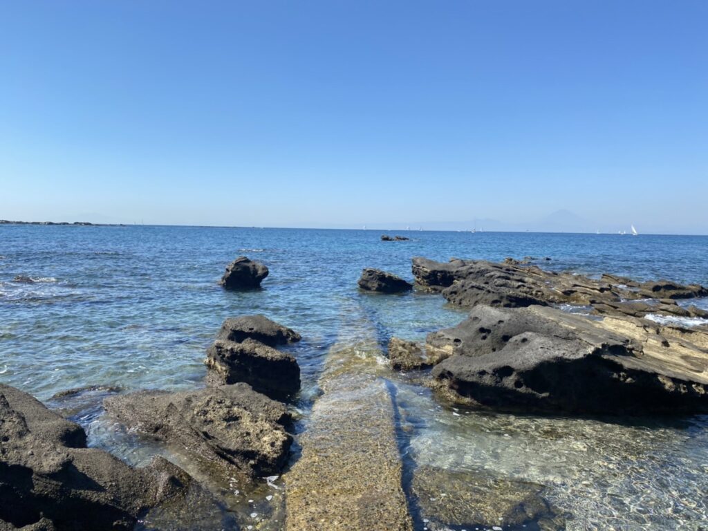 三浦市の透明度が高い荒井浜海水浴場の磯を撮影した写真