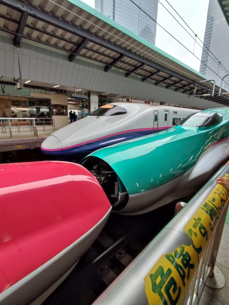 東京駅で見学できるはやぶさとこまちが連結しているところを撮影した写真