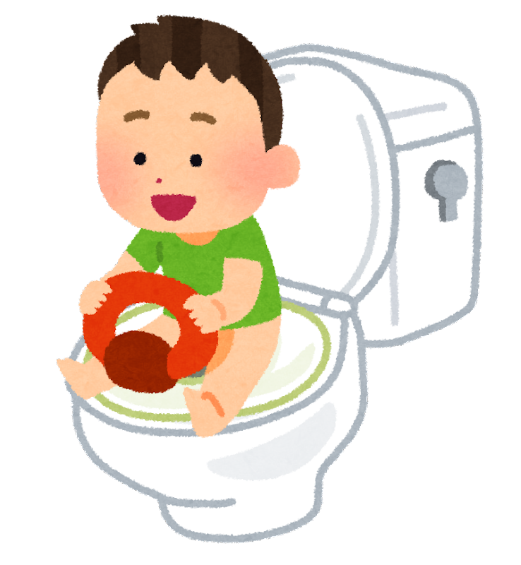 補助便座を利用してトイレしているこどものイラスト